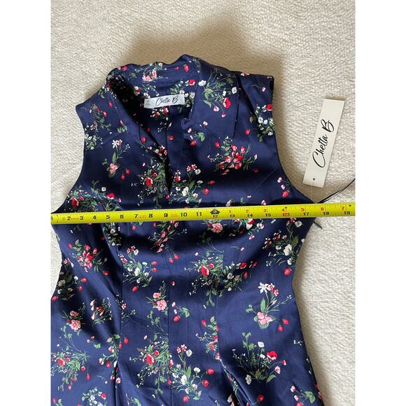 NWT Chetta B Women's Shift Fit Midi Dress Blue 10 Strawberry Floral Novelty Chic - Picture 14 of 16